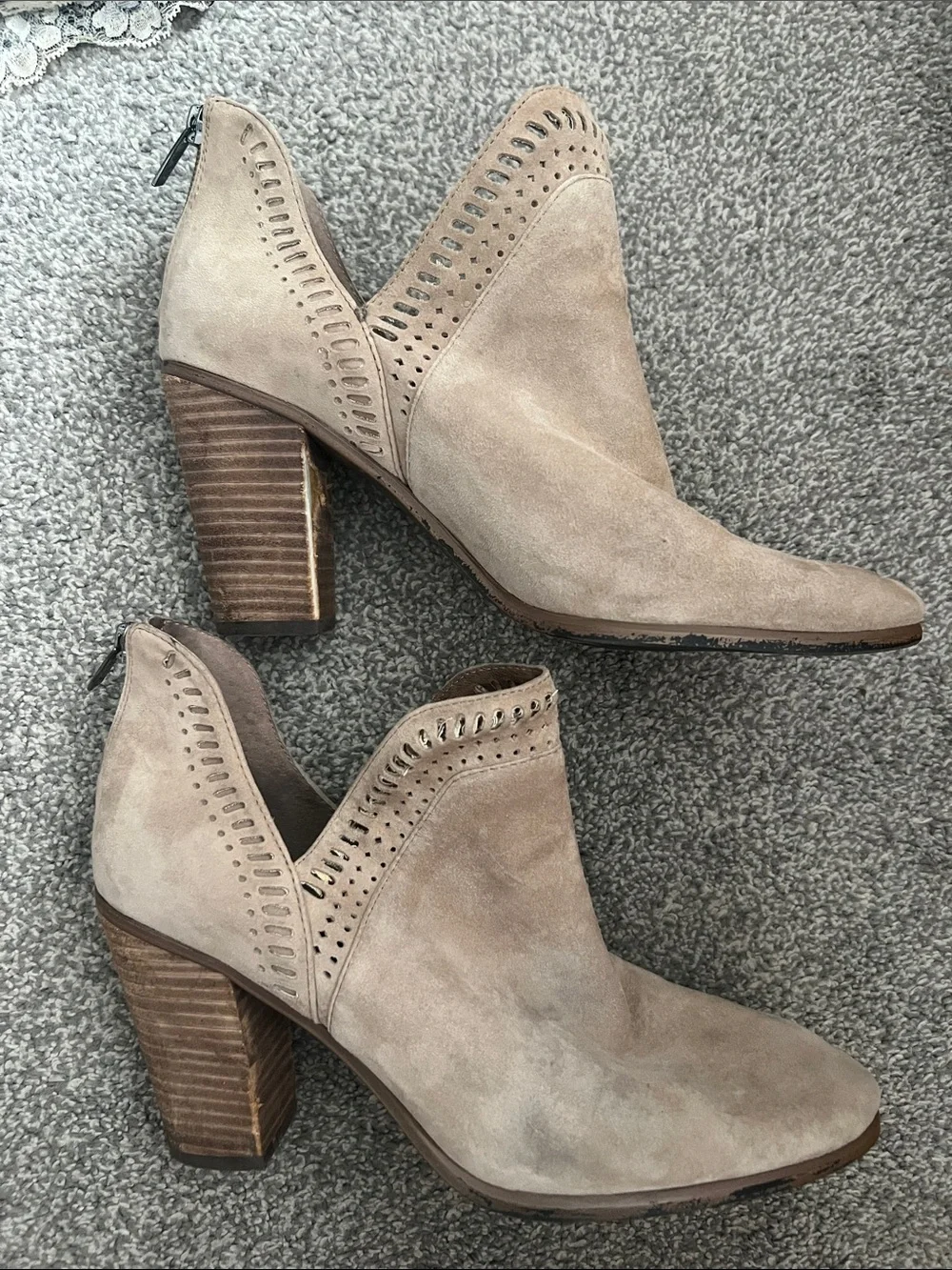 Vince Camuto Taupe Suede Cutout Ankle Booties - Women